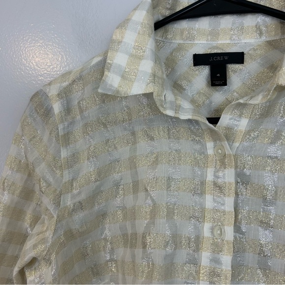 J. Crew Metallic Striped Silver/Gold Popover Blouse Size 4 - Picture 4 of 12